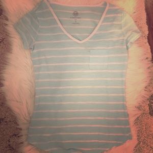 SO perfect v-neck aqua and white striped top XS